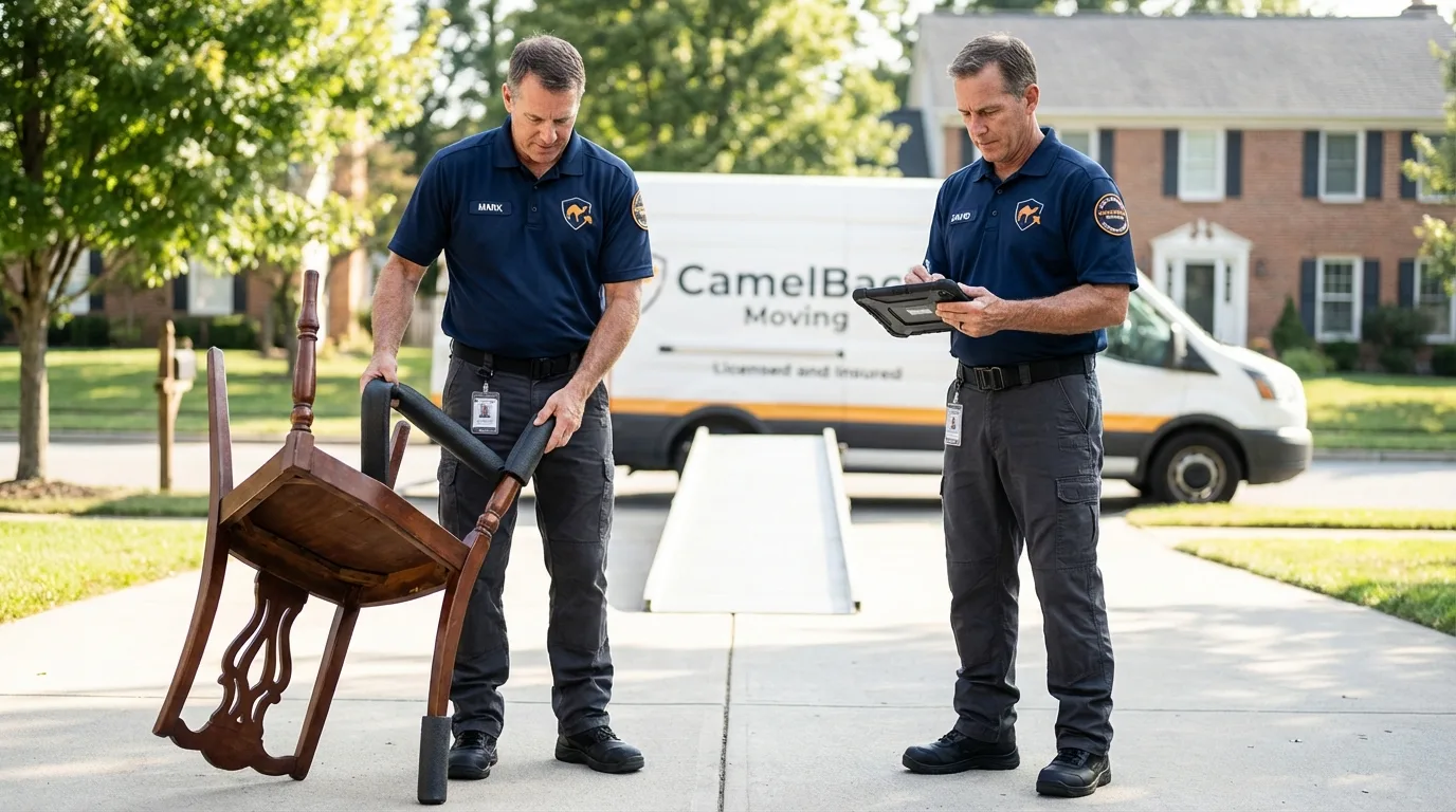 Movers inspecting furniture for damage prevention before loading in Thurmont, MD
