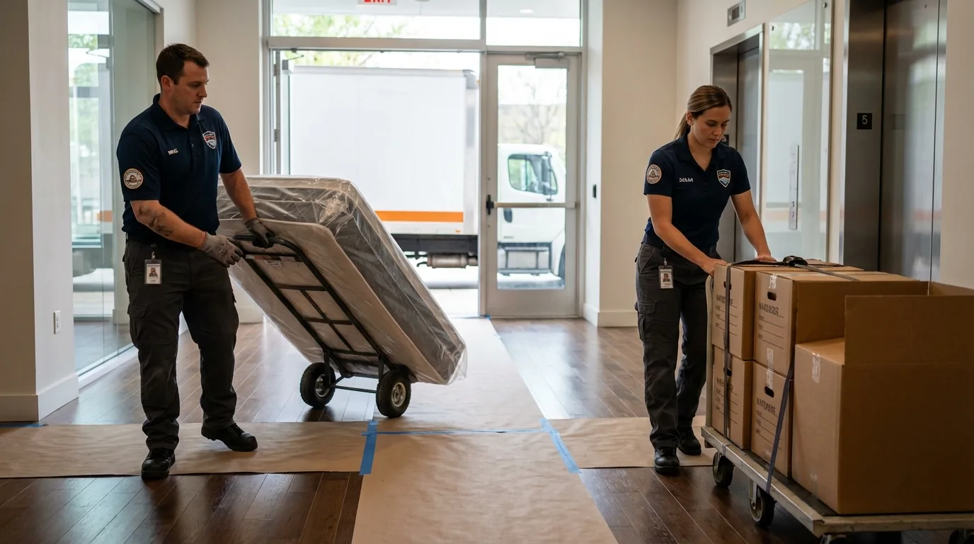 Professional apartment movers loading elevator in Thurmont, MD